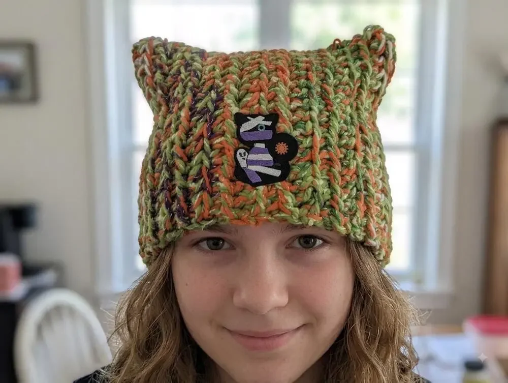 Handmade Halloween Cat Ear Beanie Crocheted Kitty Ears Mummy Hat Winter Knit
